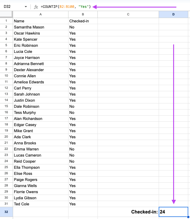 csv export - countif